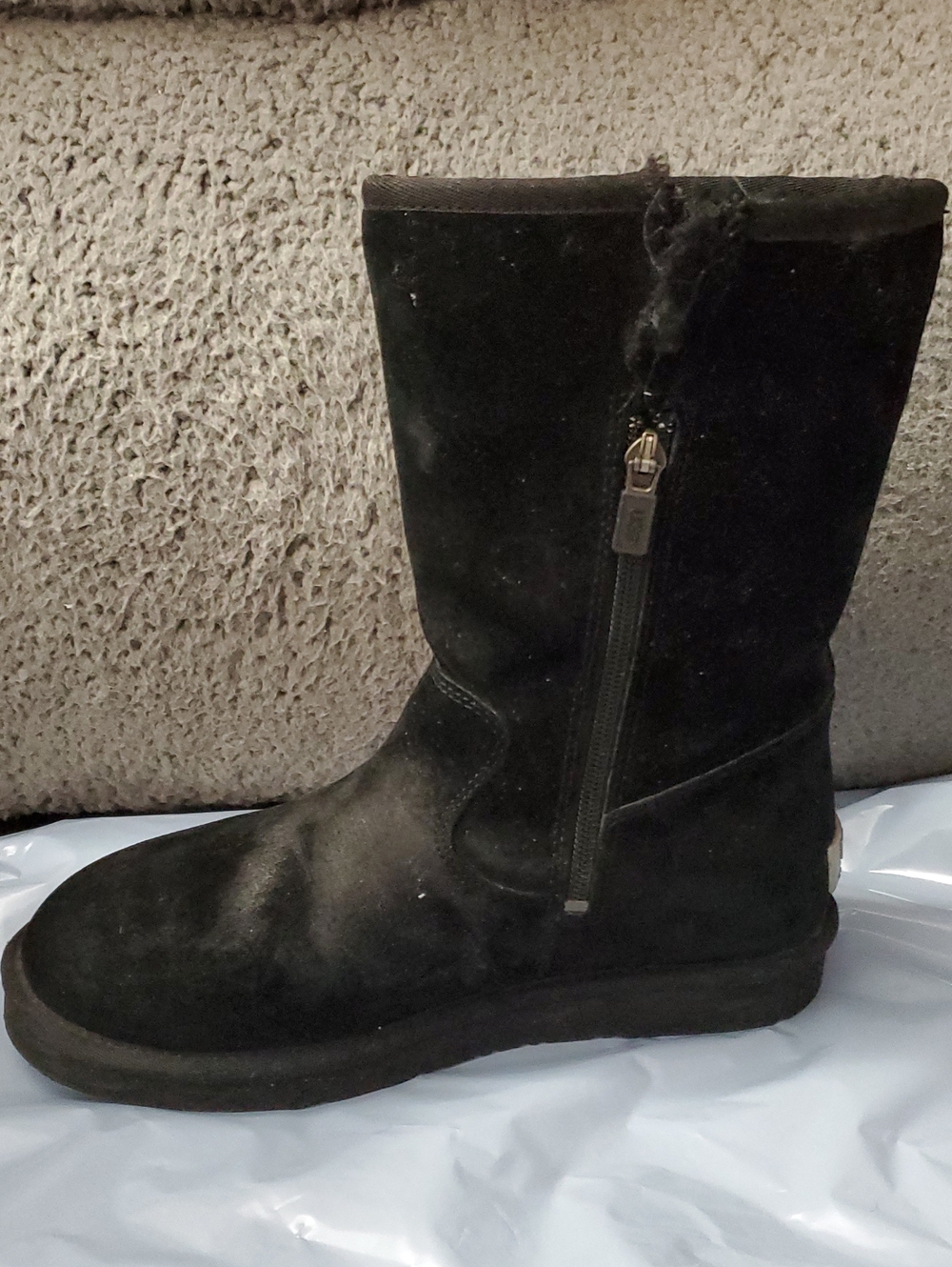 UGG Black Suede Mid-Calf Boot with Side Zip